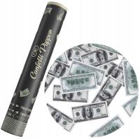 TUBA STRZELAJĄCA KONFETTI BANKNOTY PIENIĄDZE 100 DOLARÓW KASA URODZINY 30cm