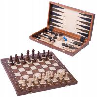 Gra 3-1 SENATOR - Szachy z drewna + Warcaby + Backgammon 41 x 41 cm