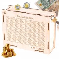 Skarbonka Wykreślana z KŁÓDKĄ Drewniana Wykreślanka Cel 5000 zł Na Marzenia