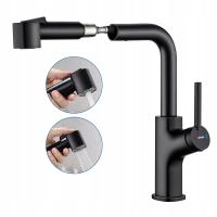 BATERIA KUCHENNA ZLEW KRAN OBROTOWĄ Z WYCIĄGANĄ WYLEWKĄ 2 FUNKCJA, CZARNA