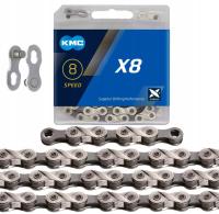 Łańcuch KMC X8 114 ogniw srebrno-szary, spinka, BOX