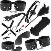 Zestaw BDSM 10 Elementów Dla Par Kajdanki Pejcz Obroża Lina Piórko Sex