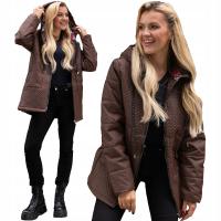 Kurtka Mabaje pikowana brązowa z kapturem do bioder długi rękaw