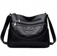 ЖЕНСКАЯ КОЖАНАЯ СУМКА ЧЕРЕЗ ПЛЕЧО СУМКА ЧЕРНАЯ ВМЕСТИТЕЛЬНАЯ ГОРОДСКАЯ МНОГО КАРМАНОВ