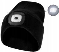 CZAPKA ZIMOWA OCIEPLANA Z LATARKĄ LED CZARNA USB