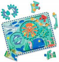 PUZZLE PODWODNY ŚWIAT UKŁADANKA DREWNIANA KOŁA ZĘBATE 17 ELEMENTÓW 3+