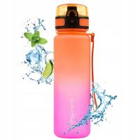 Мотивационная бутылка для воды с часовым мерным стаканом 500 мл оранжево-розовая