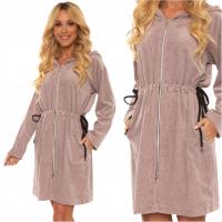 Szlafrok damski welurowy na zamek De Lafense Macarena II 498 beżowy 40