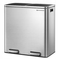 PODWÓJNY kosz na śmieci odpady POKRYWA pojemnik 60L DO SEGREGACJI SREBRNY