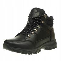 Buty Zimowe Męskie Skórzane AMERICAN CLUB Ocieplane Trekkingi Czarne