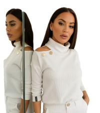 La..mu bluzka KANSAS Gold golf bawełna prążek BIAŁY Uni odkryte ramię