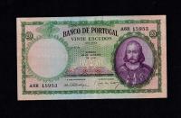 PORTUGALIA 20 ESCUDOS 1941 Ch6 PICK#153a VF++ KLUCZOWA DATA RZADKI BANKNOT!