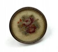 Vintage Stara Antyczna srebrna broszka z haftem haft kwiaty Petit Point