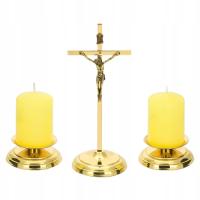 ZESTAW KOLĘDOWY MOSIĘŻNY krzyż+świeczniki+świece
