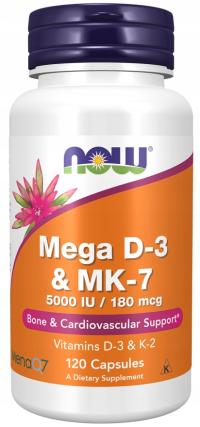 NOW Foods MEGA Witamina D3 5000 + K2 mk-7 120kaps