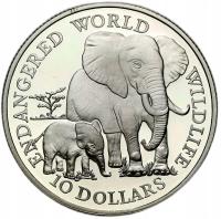 Wyspy Cooka. 10 dolarów 1990, Zagrożone gatunki zwierząt – Słonie – SREBRO