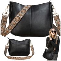 TOREBKA DAMSKA TORBA NA RAMIĘ SKÓRZANA MIEJSKA POJEMNA CZARNA LISTONOSZKA