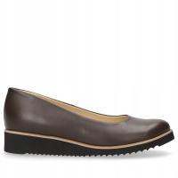 PÓŁBUTY-BALERINY DAMSKIE BENITA CZEKOLADA / BRĄZ NA KOTURNIE , SKÓRA