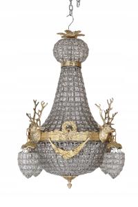 LAMPA ŻYRANDOL KRYSZTAŁ- gruszka MYŚLIWSKI Z JELENIAMI 80 CM