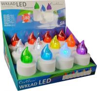 Wkłady do Zniczy LED 180Dni (12szt) Mix 8 kolorów + baterie R14