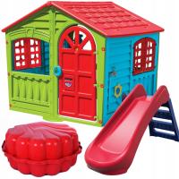 PLAC ZABAW DOMEK OGRODOWY ZJEŻDŻALNIA PIASKOWNICA 2 szt. ZESTAW 3W1 polski