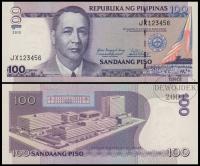 BNB - FILIPINY 100 Piso 2010 JX 123456 KOLEJNE NUMERY ROSNĄCO # SOLID # UNC