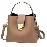Torebka Damska na Ramię Brązowa Jasna Elegancka Pojemna Wizytowa Kuferek