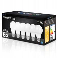 6x Żarówka LED E27 10W biały neutralny 4000K 800lm kula A60 PREMIUM mocna