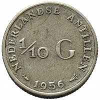 46204. Antyle Holenderskie - 1/10 guldena - 1956r. - Ag