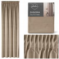 Готовые бархатные шторы на ленту Гвоздика 140x270 велюр C. бежевый