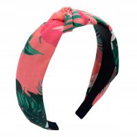 Opaska do włosów szeroka różowa morelowa print supeł węzeł turban knot