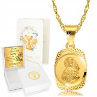 Złoty łańcuszek z Medalikiem 925 Komunia Chrzest na prezent z Grawerem
