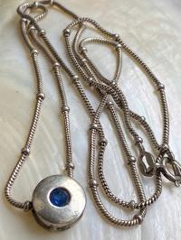Naszyjnik łańcuszek stary srebrny kulki elementy ozdobne niebieski kamień