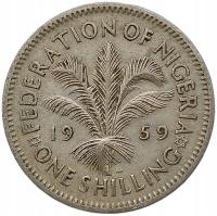 NIGERIA 1 SHILLING 1959 PALMA ROŚLINA KRÓLOWA ELŻBIETA 27B5