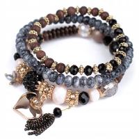 Набор браслетов бусины кисточкой сердце Черный