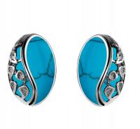 SREBRNE OWALNE KLIPSY Z TURKUSAMI I LISTKAMI Pr925