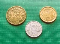 MAROKO (Starsze) - Zestaw 3 monet 1 10 20 Francs Franków 1951 1952 y27