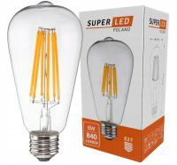 Żarówka LED E27 filament 6W ST64 840 lumenów neutralna SuperLED