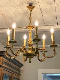 Francuski Żyrandol 6-ramion, mosiądz Antyk Chandelier