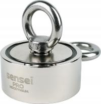 Sensei 2X150 кг - неодимовый магнит двухсторонний, боковой держатель, Ø60 X H27 мм