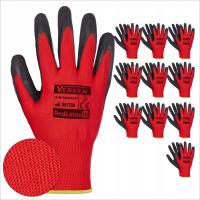 10x Rękawice robocze ochronne czerwone LATEX rękawiczki budowlane rozmiar 9