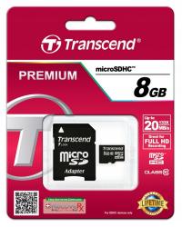 TRANSCEND 8 GB micro SD HC Class 10 Premium 20MB/s