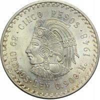 5 PESO MEKSYK 1948 INDIANIN CUAUHTEMOC AZTEK STAN 1