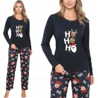 NETi Świąteczna Bawełniana Piżama Długa Damska w Mikołaje HO! HO! HO! Navy