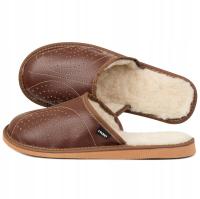 Мужские тапочки теплые из натуральной кожи горные тапочки коричневый 40-46