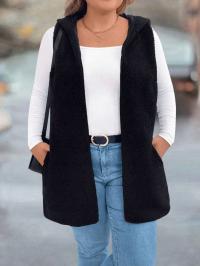 SHEIN PLUSZOWA CZARNA KAMIZELKA KAPTUR (1XL)