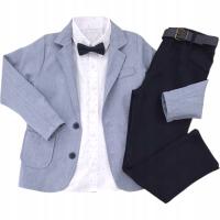 Wygodny GARNITUR DZIECIĘCY chłopiec MARYNARKA SPODNIE MUSZKA KOSZULA 110