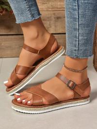 BRĄZOWE SANDAŁY NISKIE ZAPINANE NA SPRZĄCZKE GŁADKI PASEK SHEIN 36