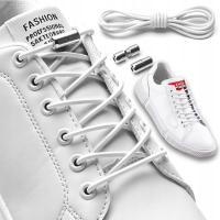 Шнурки для обуви без завязок эластичные 100 см белые круглые шнурки