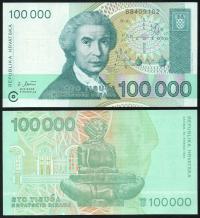 $ Chorwacja 100000 DINARA P-27 UNC 1993